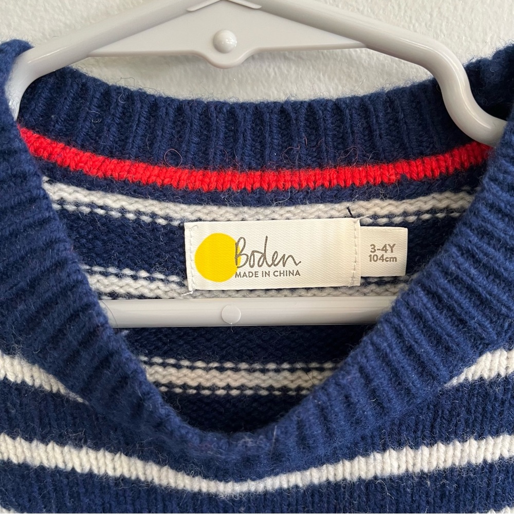 Mini Boden Striped Wool Blend Sweater Size 3-4Y Gender Neutral Primary Classic - Picture 4 of 6